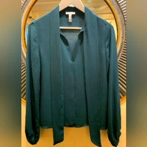 NWOT Leith green long sleeve tie neck pussybow blouse